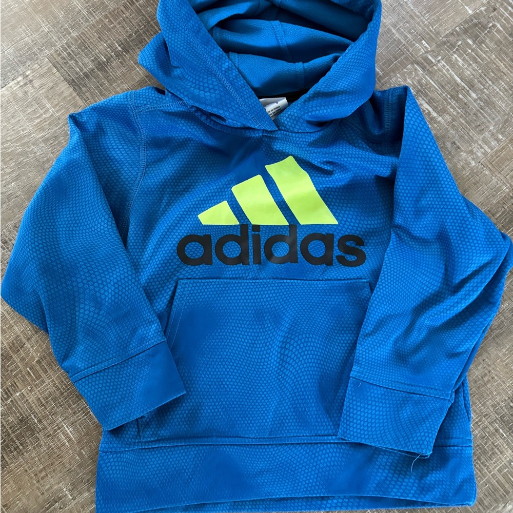 Adidas Kids Blue and Neon Green Hoodie
